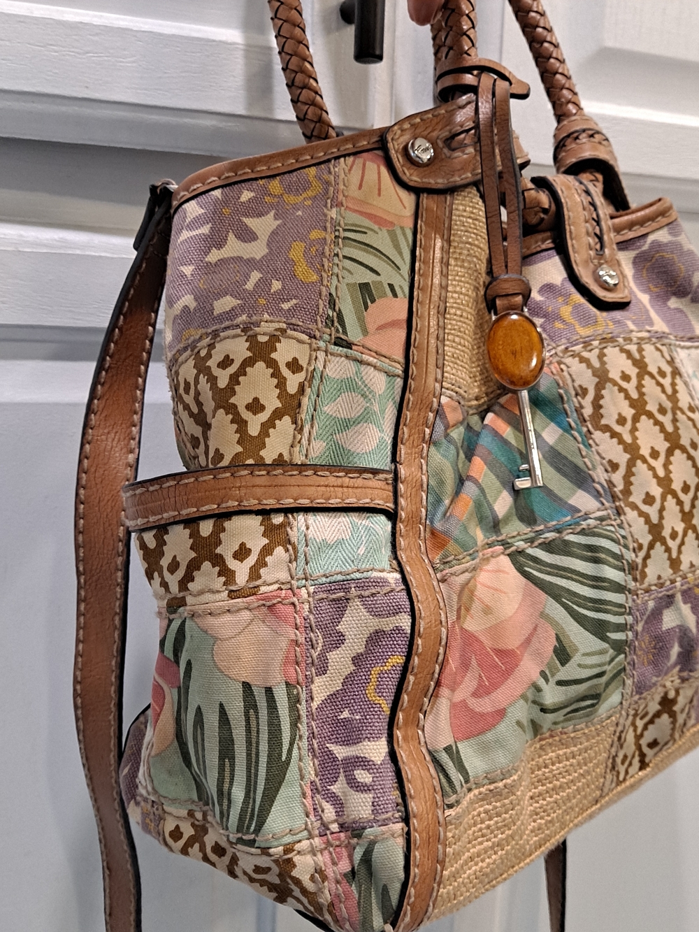 Fossil Modern Vintage Patchwork Shoulder Crossbody Bag in Tan and Multi - Picture 4 of 16